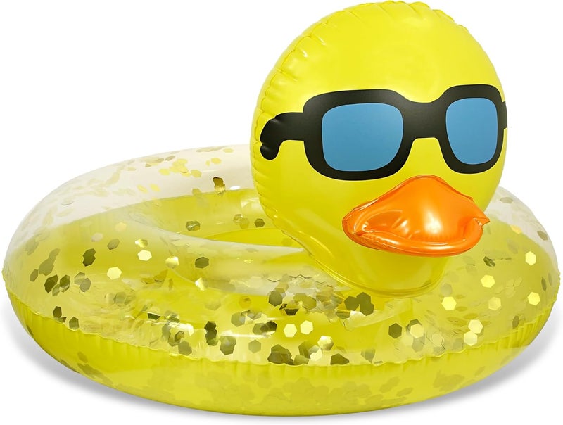 POZA Inflatable Duck Pool Float Tube- Heavy Duty Vinyl UV Resistant Confetti Pool Duck Floatie, Animal Pool Float Swim Ring Pool Inflatables for Kids and Adults for Beach, Party, Vacation - Image 1